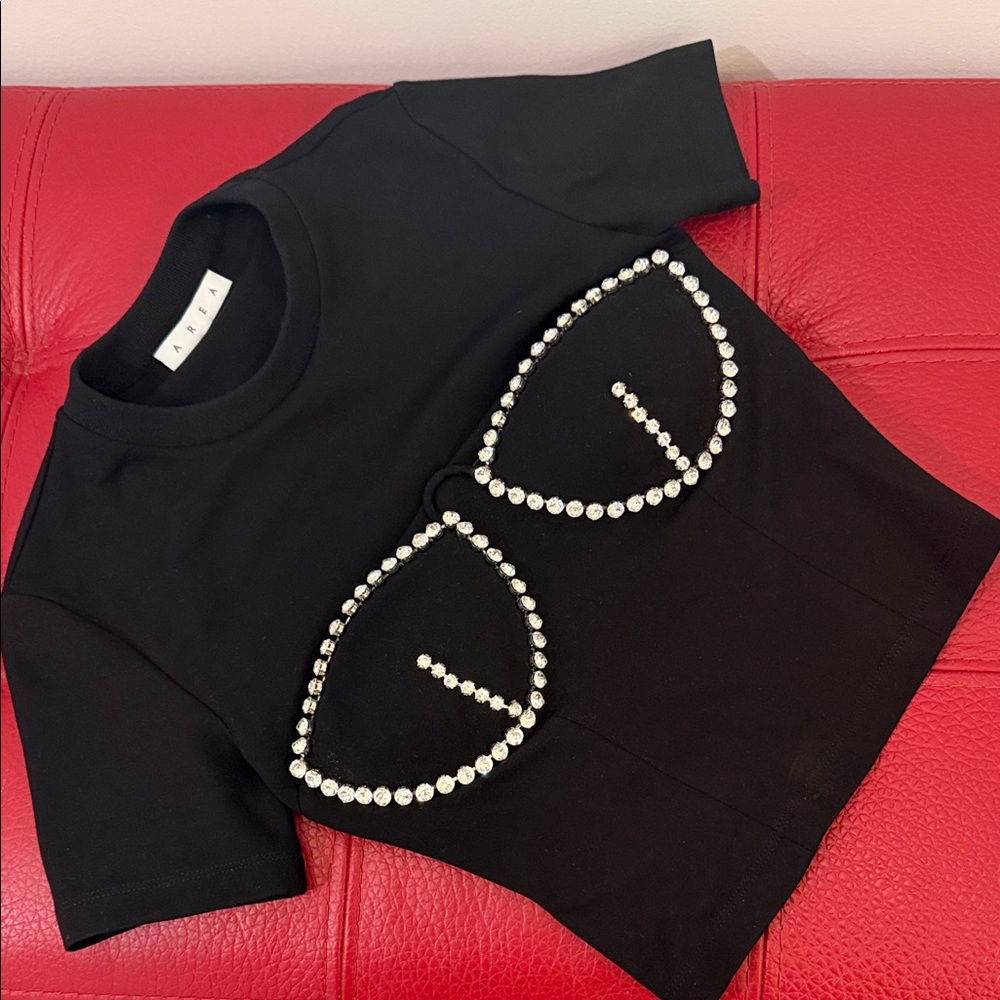 BNWT AREA Crystal Bustier Cup Black T Shirt, Sz XS